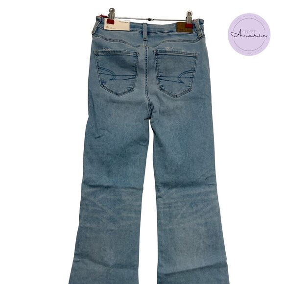 American Eagle Super High-Rise Light Wash Flare, 0 Short, NWT - Picture 2 of 6